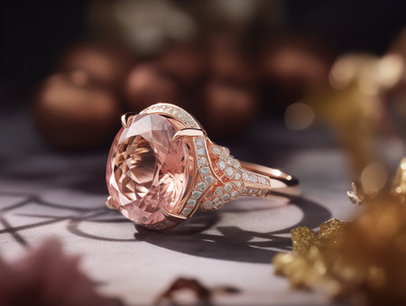 The extreme close-up reveals the charming complexity of a morganite's surface. The light plays off the rosy hues of the stone, accentuating its intricate crystalline structure.の素材