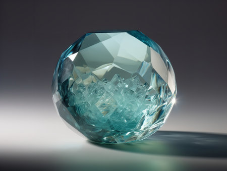 The extreme close-up delves into the crystalline world of an aquamarine, revealing a soothing landscape of light blues and greens. The play of light off the gem's surface creates a serene spectacle.の素材