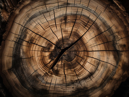 A close-up texture photograph of a tree stump, showcasing the concentric rings that tell a story of the tree's age and history.の素材