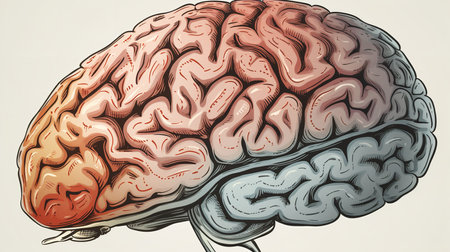 A clipart image of a human brain, simplified and stylized for easy understanding and application in various educational contexts.の素材