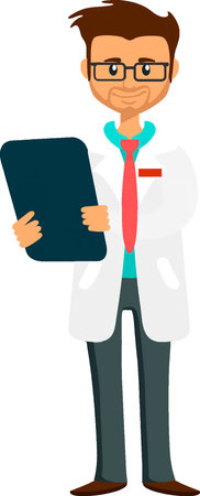 Vector illustration of a doctor in a white coat holding a tablet computerのイラスト素材