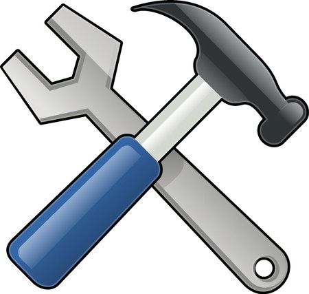 Illustration of a Hammer and a Wrench on a White Backgroundのイラスト素材