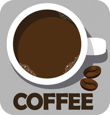 Illustration of a cup of coffee with beans on a gray backgroundのイラスト素材