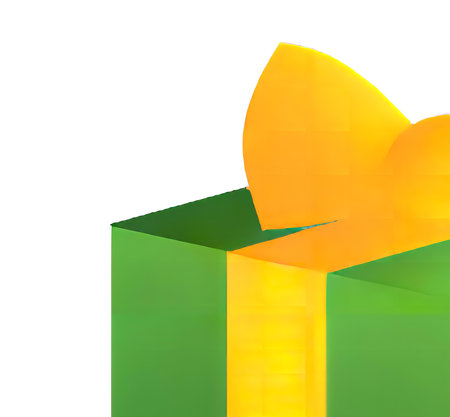 Gift box with yellow bow isolated on white background. 3d illustrationのイラスト素材
