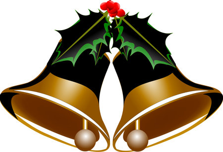 Christmas bells with a red rose on a white background. Vector illustration.のイラスト素材
