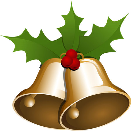 Christmas bells with holly leaves isolated on white background. Vector illustration.の写真素材