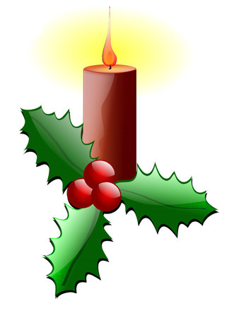 Christmas candle with holly leaves on a white background. Vector illustration.の写真素材