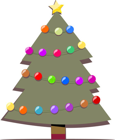 Illustration of a christmas tree with colorful balls on a white backgroundのイラスト素材