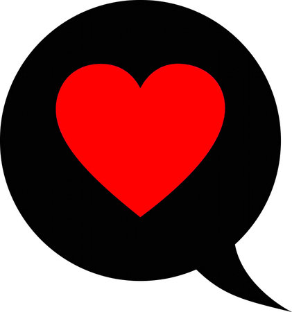 Speech bubble with red heart on white background. Vector illustration.のイラスト素材