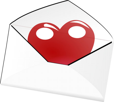 Envelope with a red heart on the white background. Vector illustration.のイラスト素材
