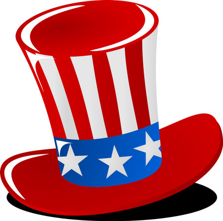 Illustration of Uncle Sam hat with stars and stripes on white backgroundのイラスト素材