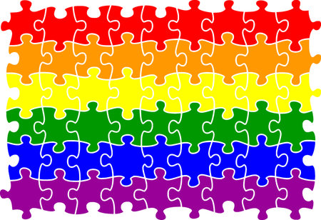 Jigsaw puzzle pieces in rainbow colors on white background. Vector illustration.のイラスト素材