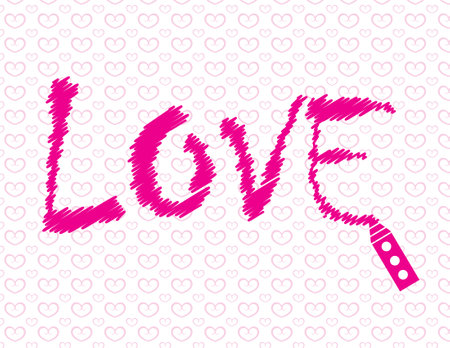 Love word with pink hearts on white background. Valentines day card.のイラスト素材