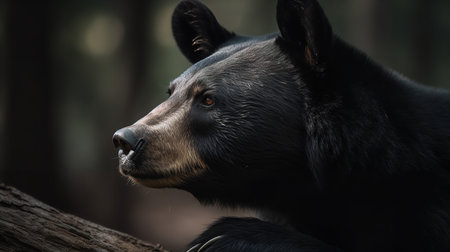 Emotive portrait photography of a black bear in contemplation, capturing a moment of rare introspection in the wild.の素材