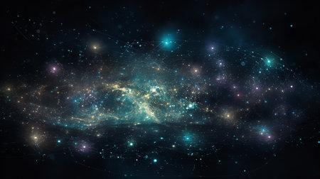 A representation of a galaxy made of glowing data points, illustrating the vast universe of big data and its possibilities.の素材