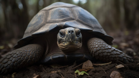 A poignant, high-resolution photograph documents one of the last Pinta Island Tortoises in its native Galapagos habitat, a sad symbol of species recently lost to extinction.の素材