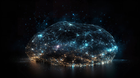 A representation of a galaxy made of glowing data points, illustrating the vast universe of big data and its possibilities.の素材