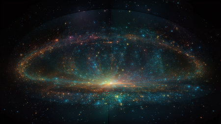 A representation of a galaxy made of glowing data points, illustrating the vast universe of big data and its possibilities.の素材