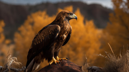 An awe-inspiring, high-resolution photograph portrays a golden eagle during a sweep in the Rocky Mountains, reflecting its commanding presence and hunting prowess.の素材