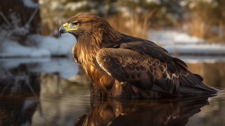 An awe-inspiring, high-resolution photograph portrays a golden eagle during a sweep in the Rocky Mountains, reflecting its commanding presence and hunting prowess.の素材