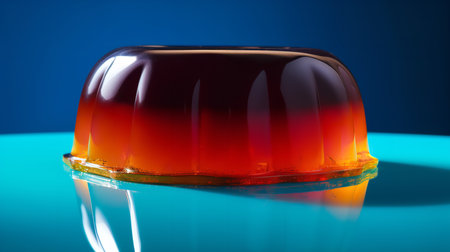 Close-Up Photography of a perfectly round Jelly Cake against a bright jelly-blue backgroundの素材