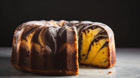 Close-Up Photography of a perfectly round Marble Cake against a bright grey backgroundの素材