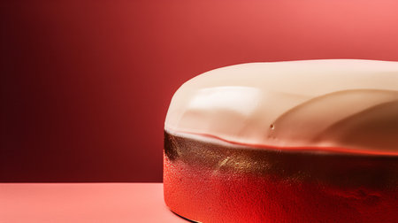 Close-Up Photography of a perfectly round Neapolitan Cake against a bright tricolor backgroundの素材