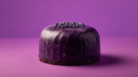 Close-Up Photography of a perfectly round Ube Cake against a bright purple backgroundの素材