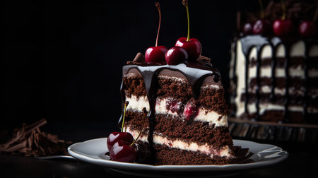 Close-Up Photography of a slice of Black Forest cakeの素材
