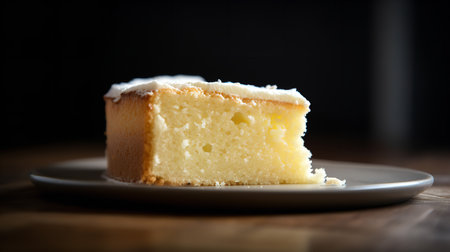 Close-Up Photography of a slice of vanilla sponge cakeの素材