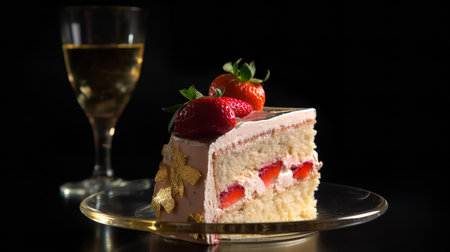 Close-Up Photography of a slice of Champagne and Strawberry cakeの素材