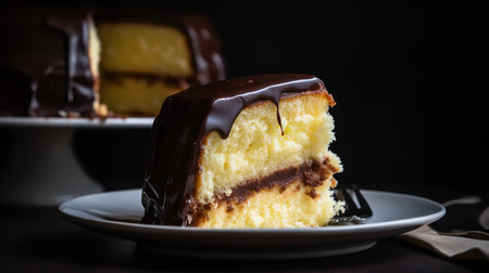 Close-Up Photography of a slice of Boston Cream Pie cakeの素材