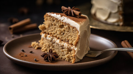 Close-Up Photography of a slice of chai spiced cakeの素材