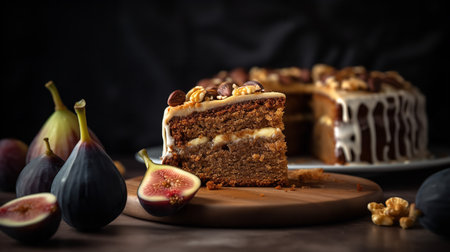 Close-Up Photography of a slice of fig and honey cakeの素材