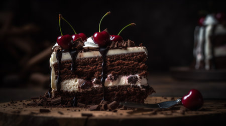 Close-Up Photography of a slice of Black Forest cakeの素材
