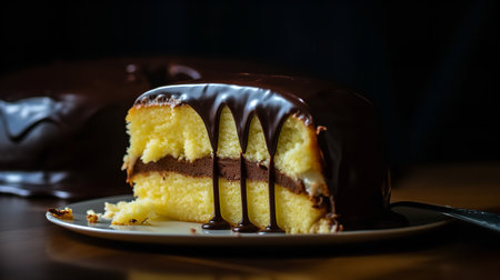 Close-Up Photography of a slice of Boston Cream Pie cakeの素材