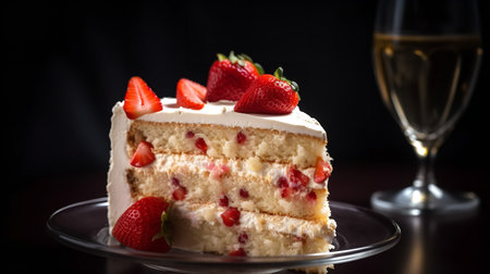 Close-Up Photography of a slice of Champagne and Strawberry cakeの素材