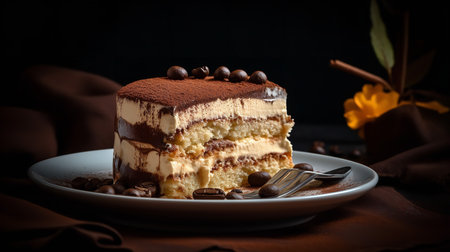 Close-Up Photography of a slice of tiramisu cakeの素材