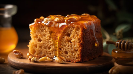 Close-Up Photography of a slice of Pine Nut Honey cakeの素材