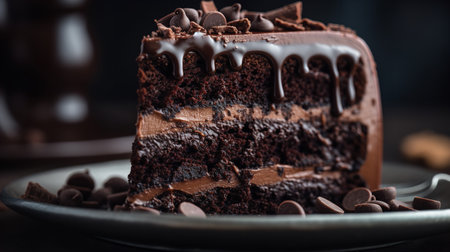 Close-Up Photography of a slice of triple chocolate cakeの素材
