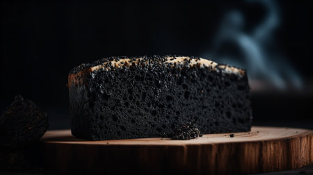 Close-Up Photography of a slice of black sesame cakeの素材