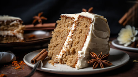 Close-Up Photography of a slice of chai spiced cakeの素材