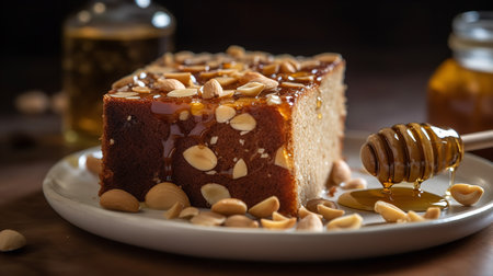 Close-Up Photography of a slice of Pine Nut Honey cakeの素材