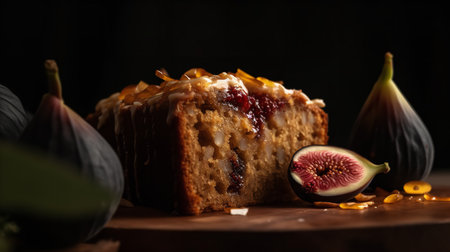 Close-Up Photography of a slice of fig and honey cakeの素材