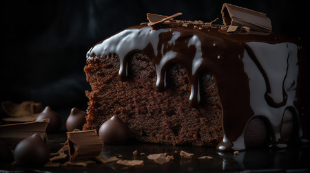 Close-Up Photography of a slice of dark chocolate ganache cakeの素材