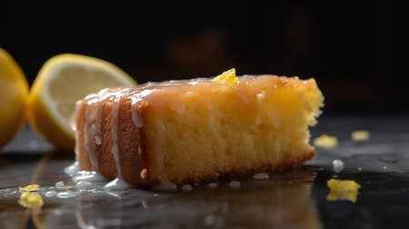 Close-Up Photography of a slice of lemon drizzle cakeの素材