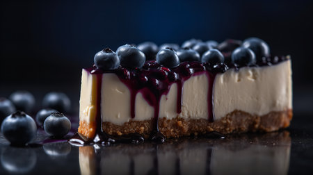 Close-Up Photography of a slice of blueberry cheesecakeの素材