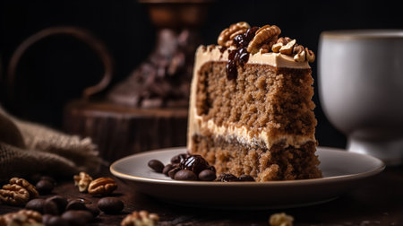 Close-Up Photography of a slice of coffee walnut cakeの素材