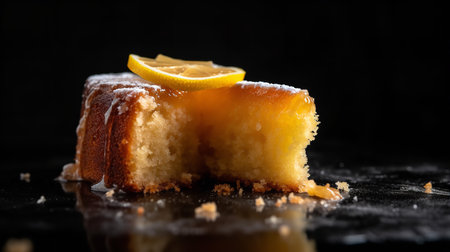 Close-Up Photography of a slice of lemon drizzle cakeの素材
