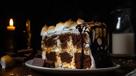 Close-Up Photography of a slice of S'mores cakeの素材